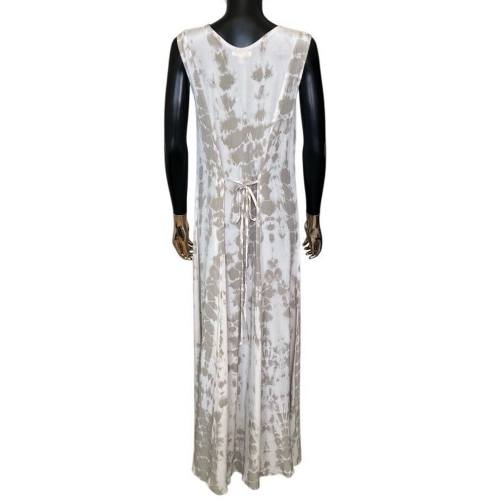 Raven + Lily Beige Silk Maxi Dress XS Oversized Boho Resort Tie Back - Picture 3 of 7
